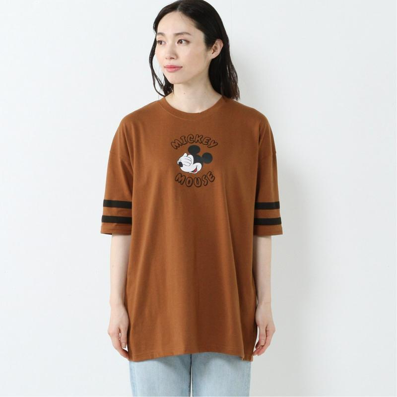 袖ライン目隠しミッキーマウスＢＩＧＴシャツ【Ｍ～３Ｌ】（ディズニー）