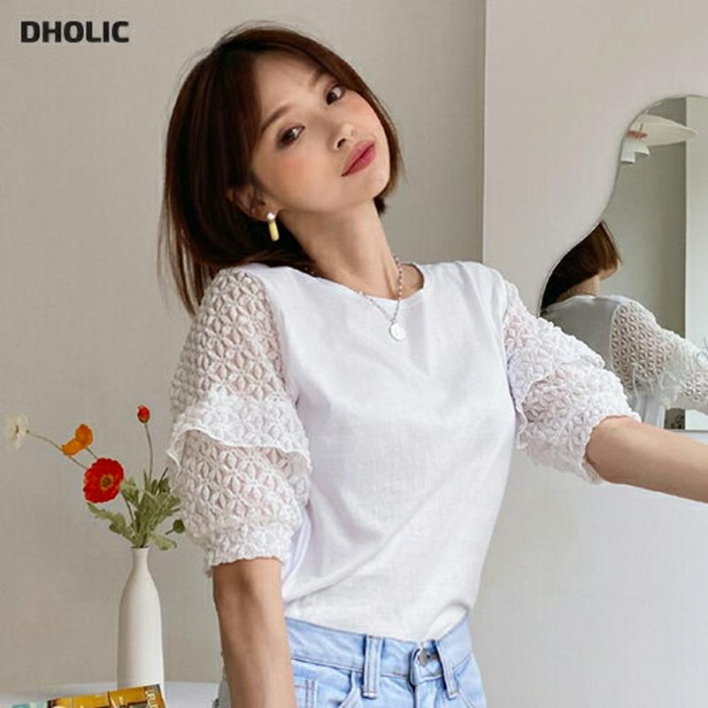 レーススリーブTシャツ・全2色・t56139 レディース【tops】【トップス Tシャツ 半袖 ハーフスリーブ レース 袖コンシ