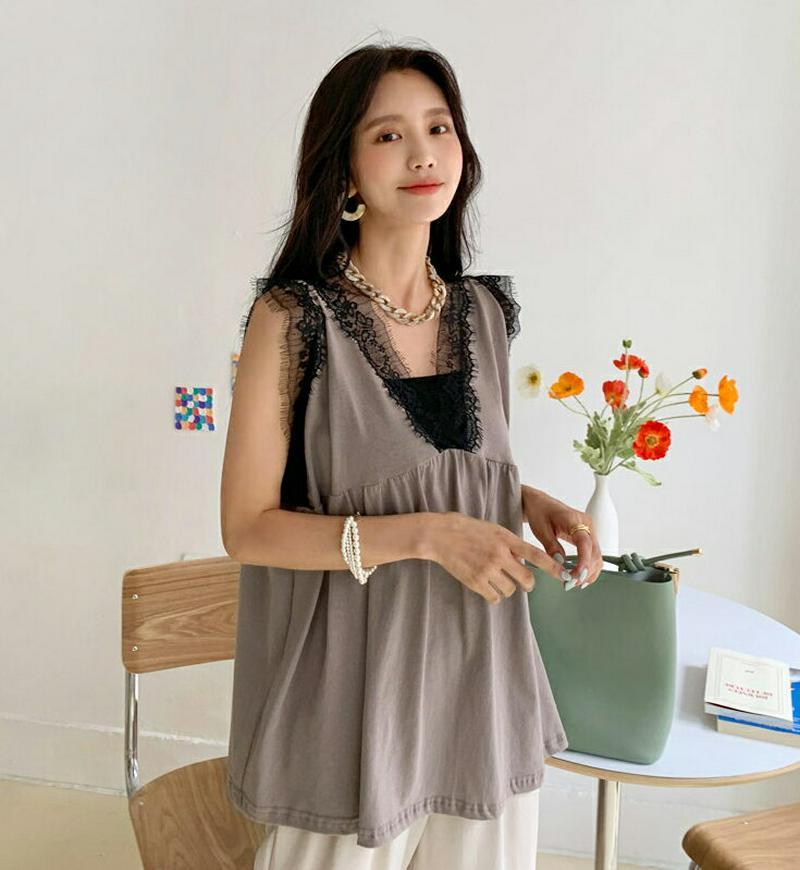 レースVネックスリーブレス・全4色・t56141 レディース【tops】【トップス スリーブレス ノースリーブ レース Vネック