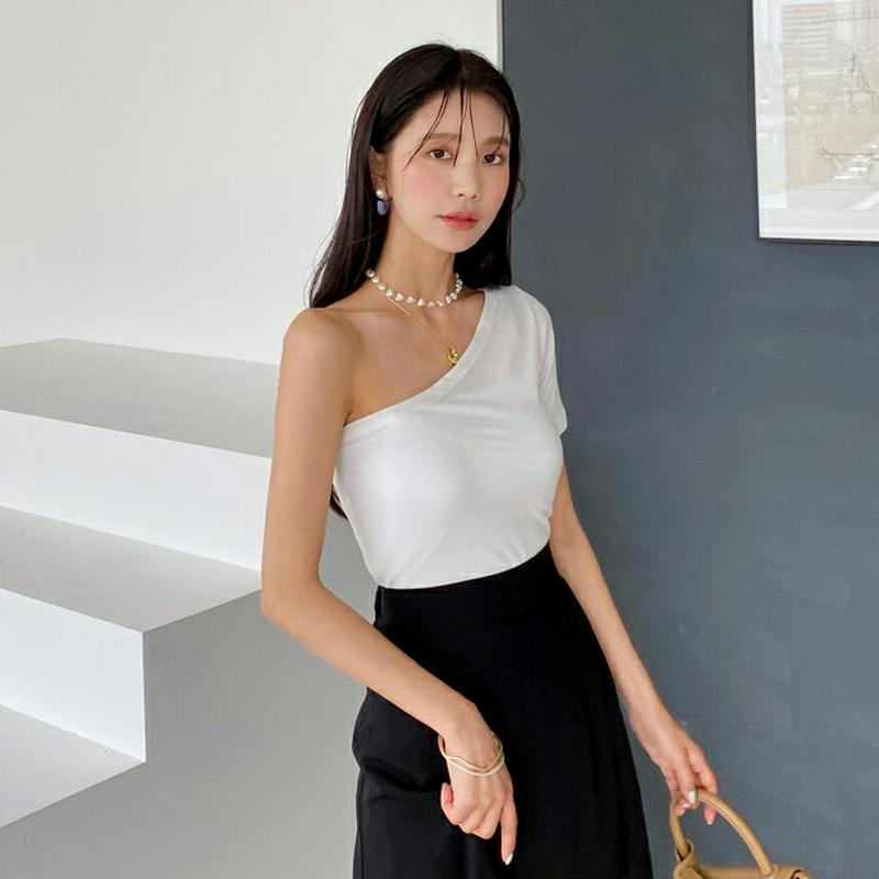ワンショルダーTシャツ・全4色・t56138 レディース【tops】【トップス Tシャツ ワンショルダー ワンショル 半袖 単色