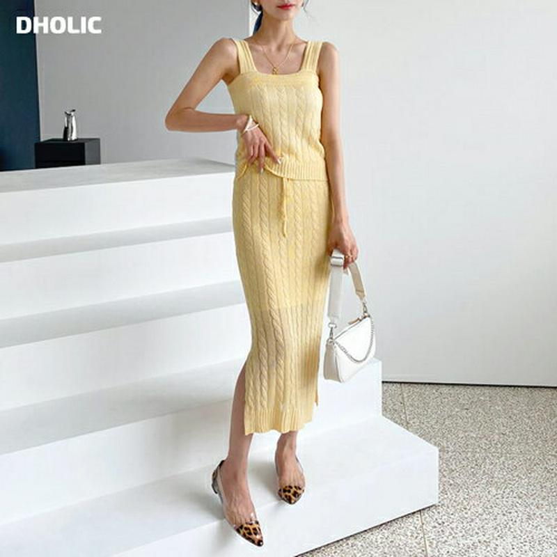 ツイストニットスリーブレス&スカートSET・全2色・t56154 レディース【ops】【セットアップ ニットアップ トップス ス