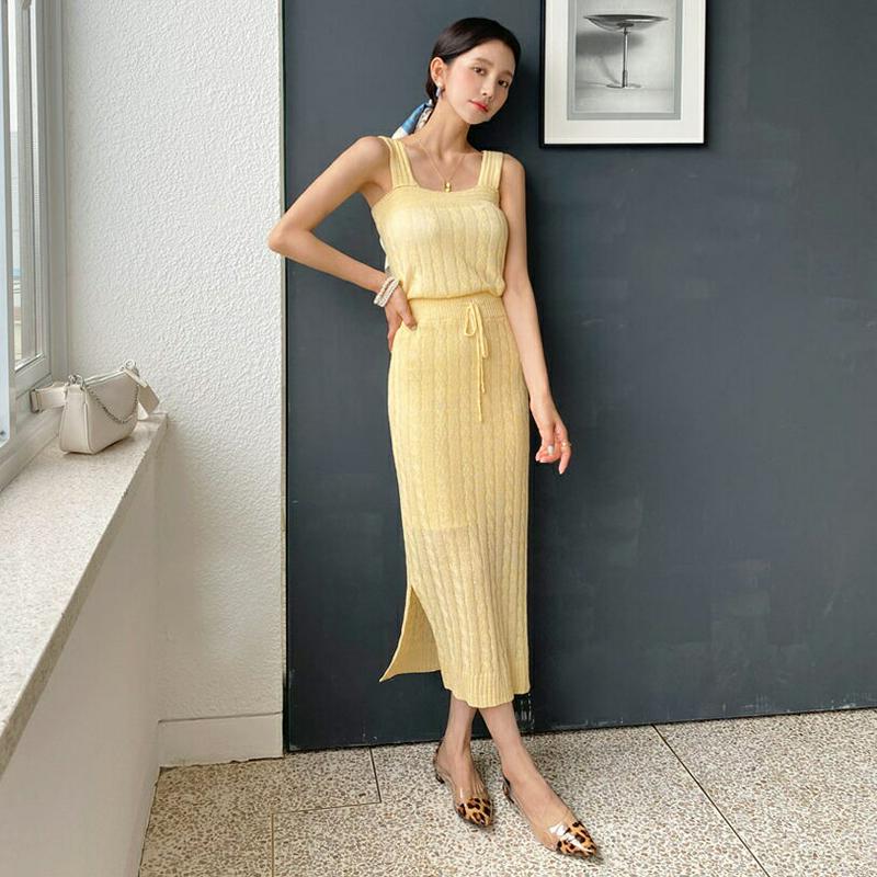 ツイストニットスリーブレス&スカートSET・全2色・t56154 レディース【ops】【セットアップ ニットアップ トップス ス