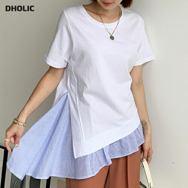 ストライプアンバランスヘムTシャツ・全3色・b56149 レディース【tops】【トップス Tシャツ 半袖 アンバランス ストラ