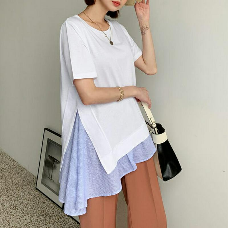 ストライプアンバランスヘムTシャツ・全3色・b56149 レディース【tops】【トップス Tシャツ 半袖 アンバランス ストラ