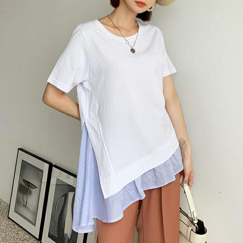 ストライプアンバランスヘムTシャツ・全3色・b56149 レディース【tops】【トップス Tシャツ 半袖 アンバランス ストラ