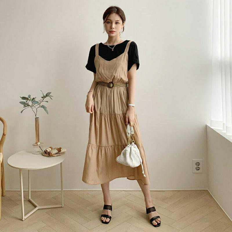 ベルト付ティアードワンピース・全2色・t62376 レディース【ops】【ワンピース ロング ロングワンピース キャミソール ス