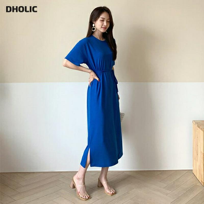 ストラップ付スリットワンピース・全3色・t62384 レディース【ops】【ワンピース ロング ロングワンピース 半袖 ハーフス