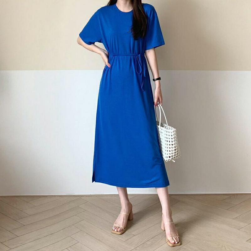 ストラップ付スリットワンピース・全3色・t62384 レディース【ops】【ワンピース ロング ロングワンピース 半袖 ハーフス