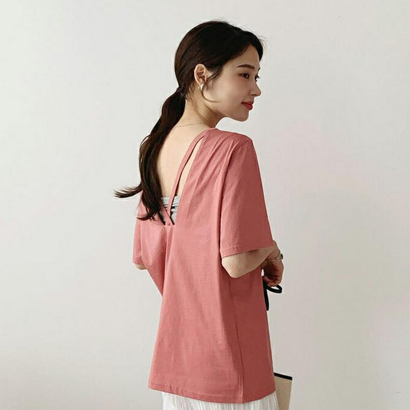 バッククロスストラップTシャツ・全4色・t62341 レディース【tops】【トップス Tシャツ 半袖 ハーフスリーブ 背中見せ