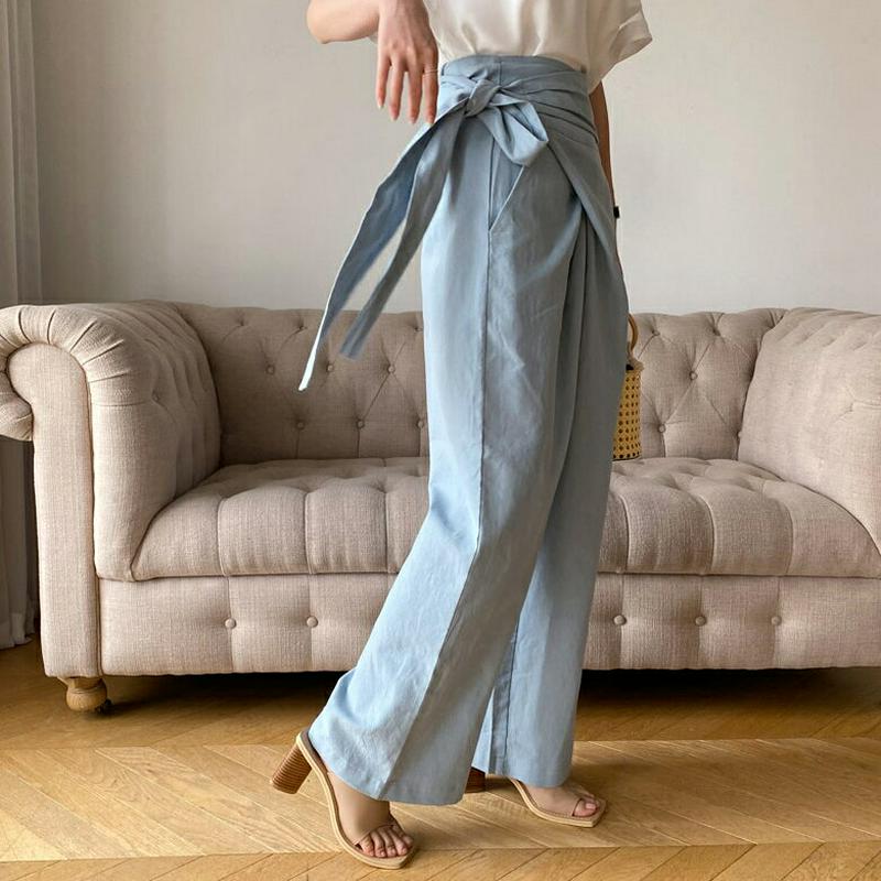 リネン混ラップパンツ・全2色・t62214 レディース【pt】【パンツ ロングパンツ ズボン ボトムス ワイドパンツ ワイド ラ