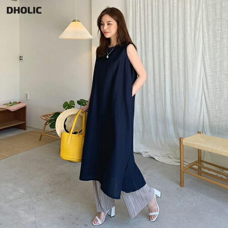 ストラップ付リネン混ワンピース・全2色・t62246 レディース【ops】【ワンピース ロング ロングワンピース スリーブレス 