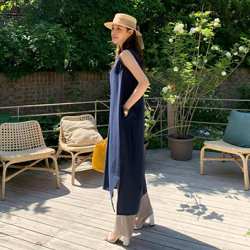 ストラップ付リネン混ワンピース・全2色・t62246 レディース【ops】【ワンピース ロング ロングワンピース スリーブレス 