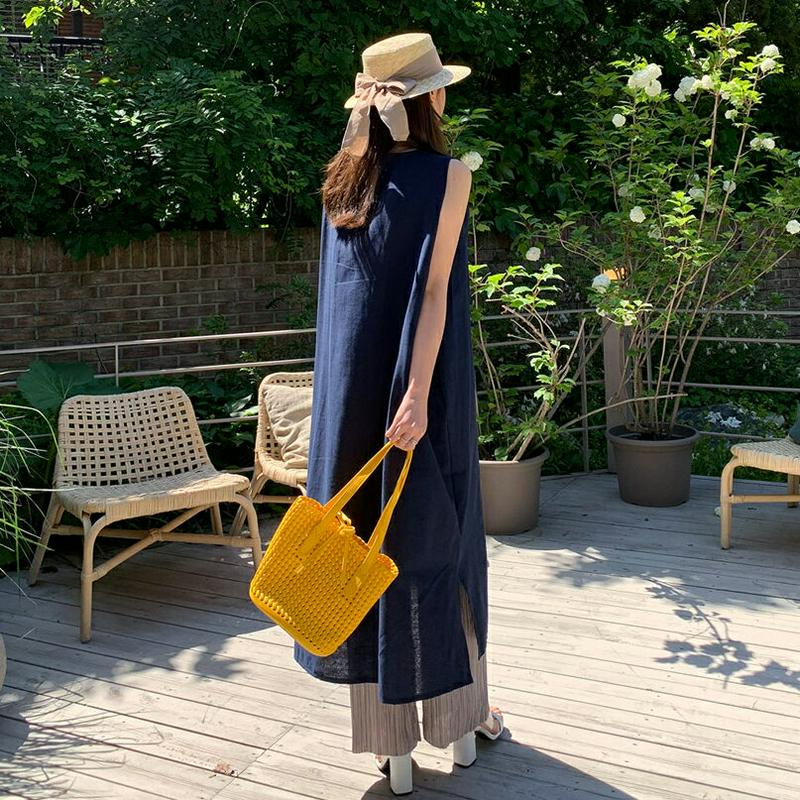 ストラップ付リネン混ワンピース・全2色・t62246 レディース【ops】【ワンピース ロング ロングワンピース スリーブレス 