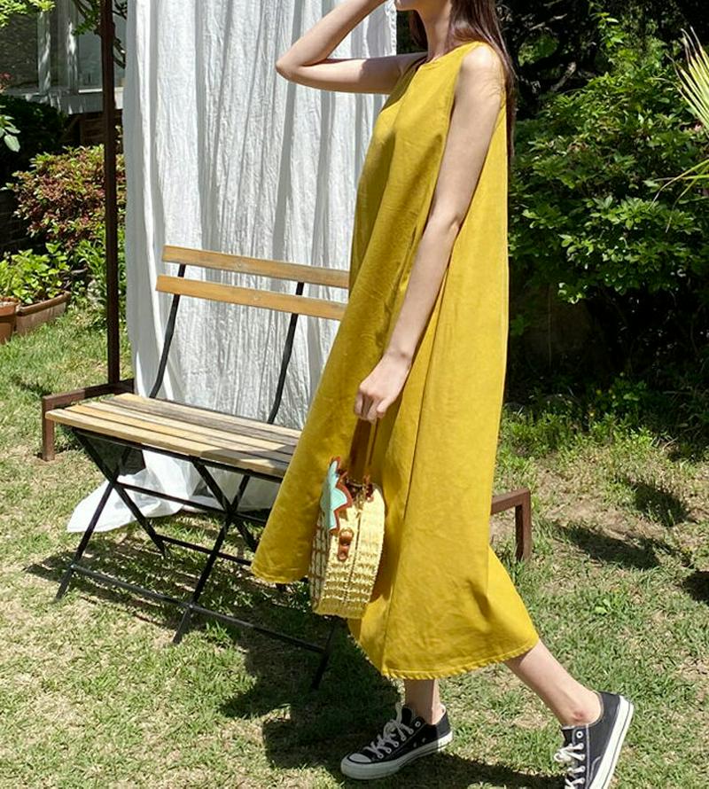 リネン混フレアワンピース・全3色・t59356 レディース【ops】【ワンピース ロング ロングワンピース フレア フレアワンピ