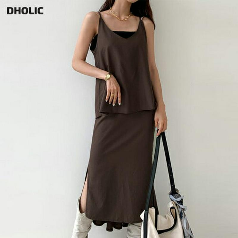 リネンスリーブレス&スカートSET・全3色・55646 レディース【ops】【セットアップ トップス キャミソール スリーブレス