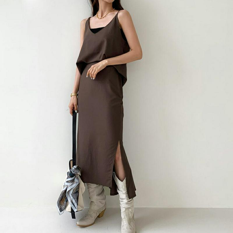 リネンスリーブレス&スカートSET・全3色・55646 レディース【ops】【セットアップ トップス キャミソール スリーブレス