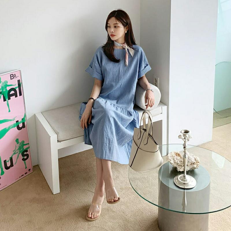 リネン混ギャザーワンピース・全6色・b62280 レディース【ops】【ワンピース ロング ロングワンピース 半袖 リネン ギャ