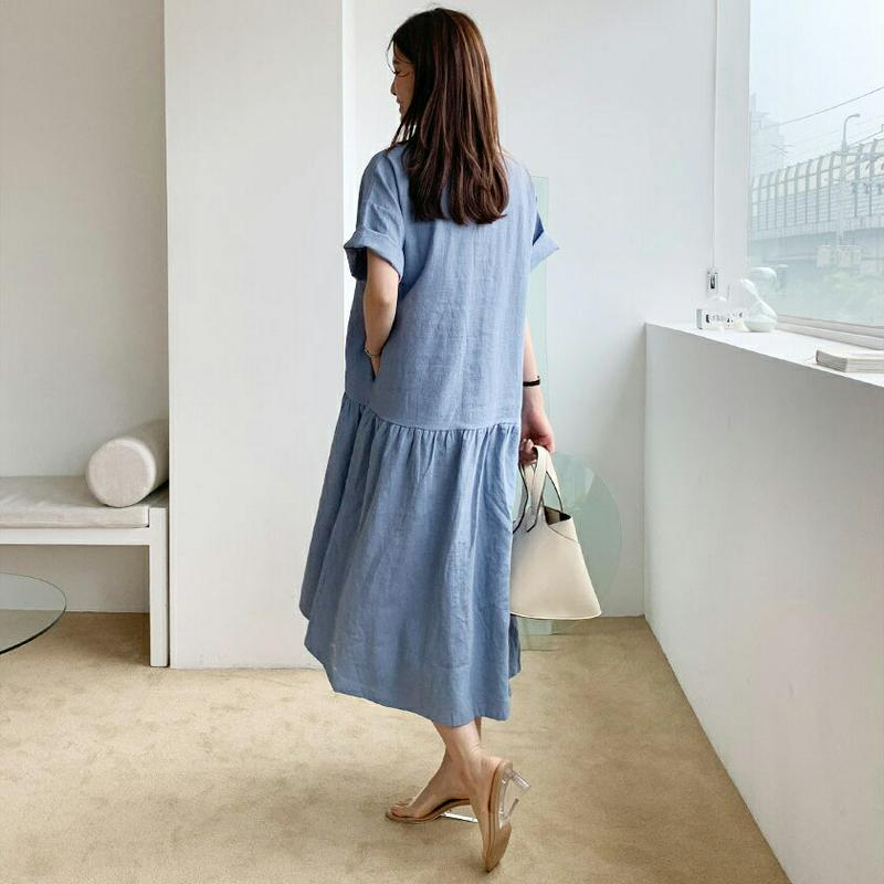 リネン混ギャザーワンピース・全6色・b62280 レディース【ops】【ワンピース ロング ロングワンピース 半袖 リネン ギャ