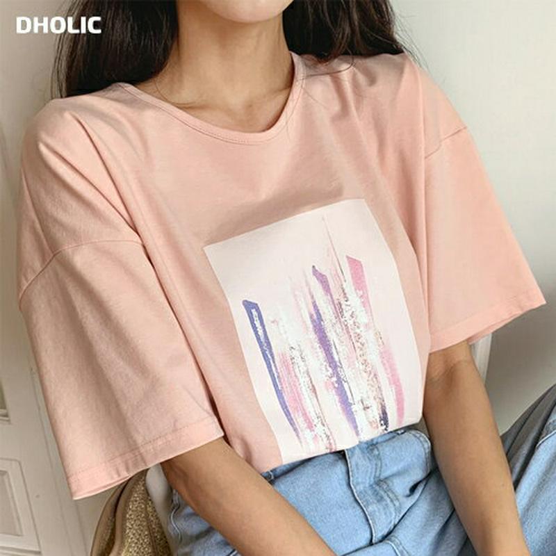 ゴムヘムプリントTシャツ・全4色・b55676 レディース【tops】【トップス Tシャツ 半袖 ハーフスリーブ プリント プリ