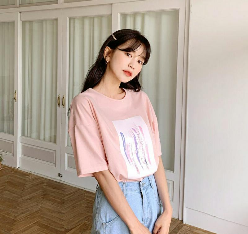 ゴムヘムプリントTシャツ・全4色・b55676 レディース【tops】【トップス Tシャツ 半袖 ハーフスリーブ プリント プリ