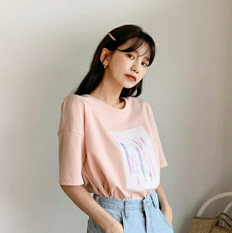 ゴムヘムプリントTシャツ・全4色・b55676 レディース【tops】【トップス Tシャツ 半袖 ハーフスリーブ プリント プリ
