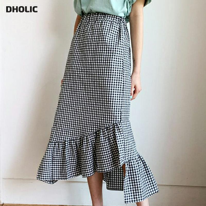 ラッフルへムチェックスカート・全2色・b55698 レディース【sk】【スカート ロング ロングスカート チェック チェック柄 