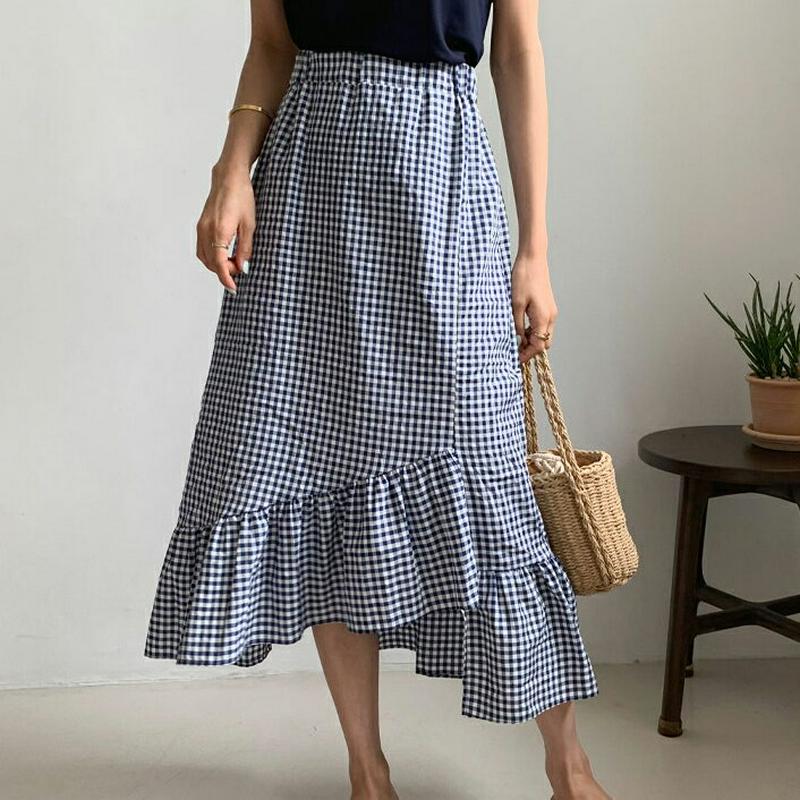 ラッフルへムチェックスカート・全2色・b55698 レディース【sk】【スカート ロング ロングスカート チェック チェック柄 