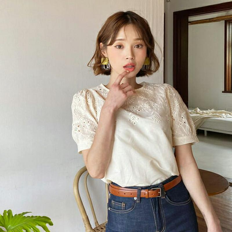 【只今10%OFF】フラワー刺繍ブラウス・全2色・b59533 レディース【bl】【トップス ブラウス 半袖 刺繍 花柄 フラワ