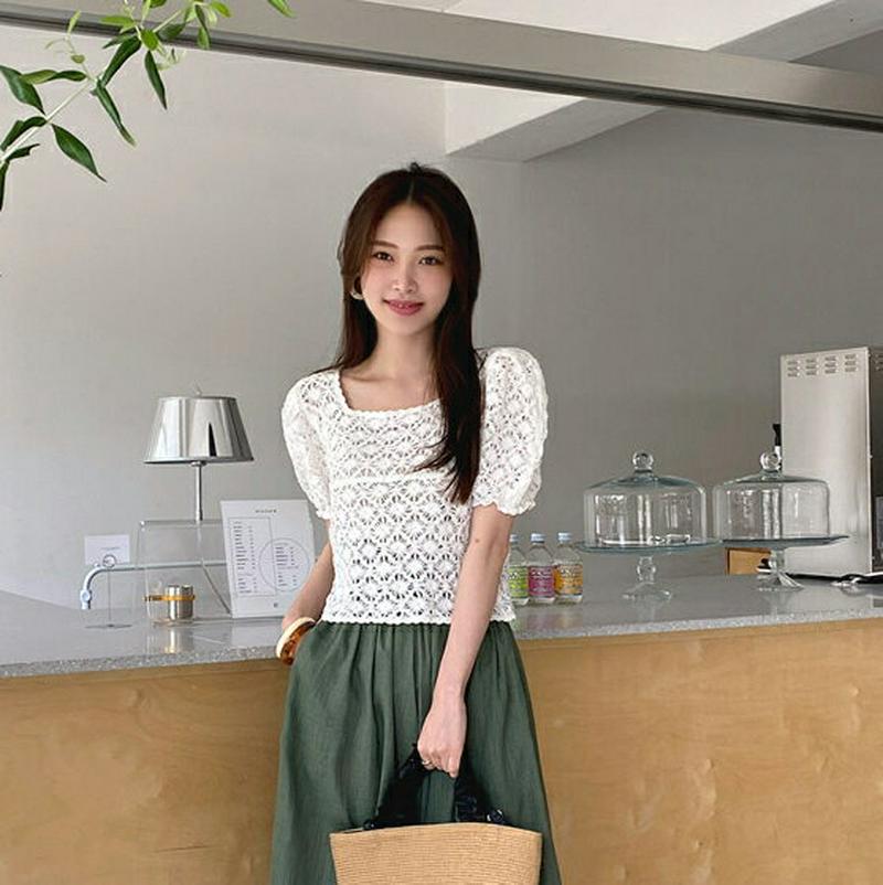 【只今10%OFF】スクエアフローラルニット・全2色・b62373 レディース【tops】【トップス ニット ニットトップス 半