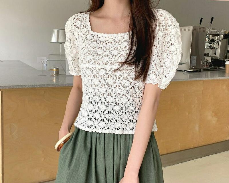 【只今10%OFF】スクエアフローラルニット・全2色・b62373 レディース【tops】【トップス ニット ニットトップス 半