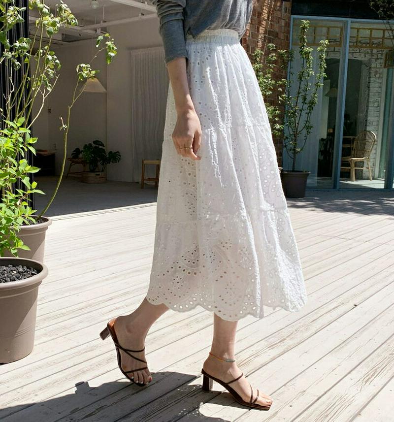 【只今10%OFF】アイレットレースロングスカート・全3色・b62270 レディース【sk】【スカート ロング ロングスカート 