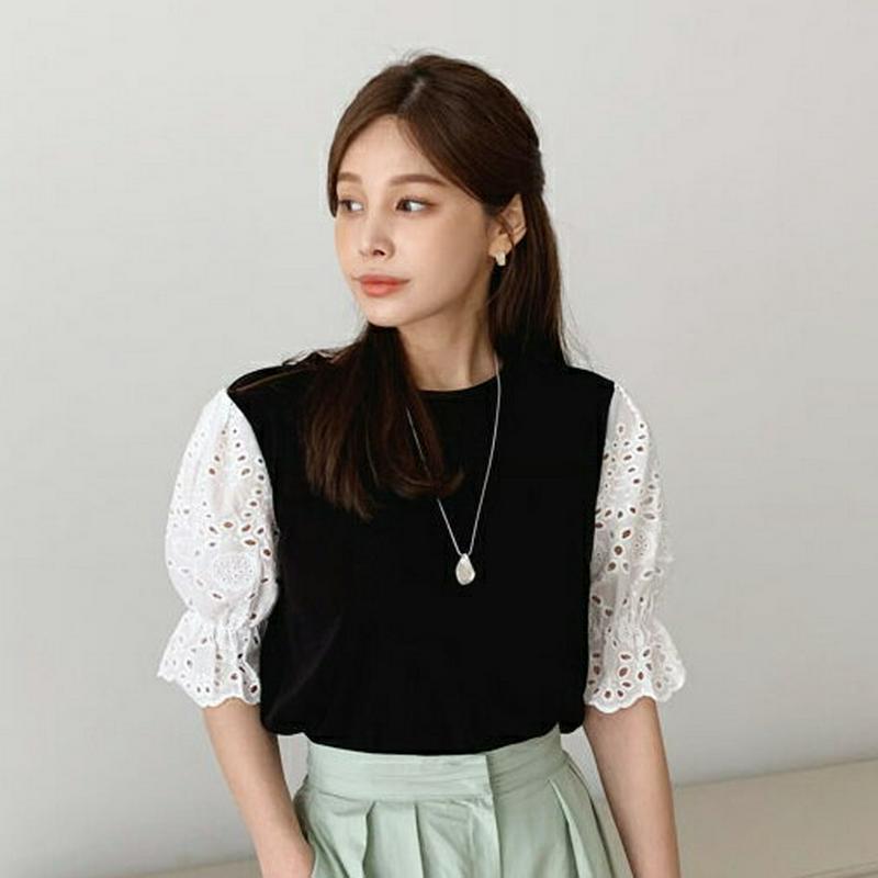 【只今10%OFF】アイレットレーススリーブニット・全3色・b62305 レディース 【tops】【トップス ニット ハーフスリ