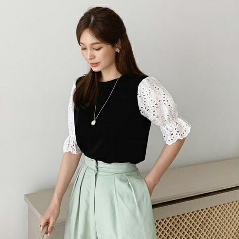 【只今10%OFF】アイレットレーススリーブニット・全3色・b62305 レディース 【tops】【トップス ニット ハーフスリ