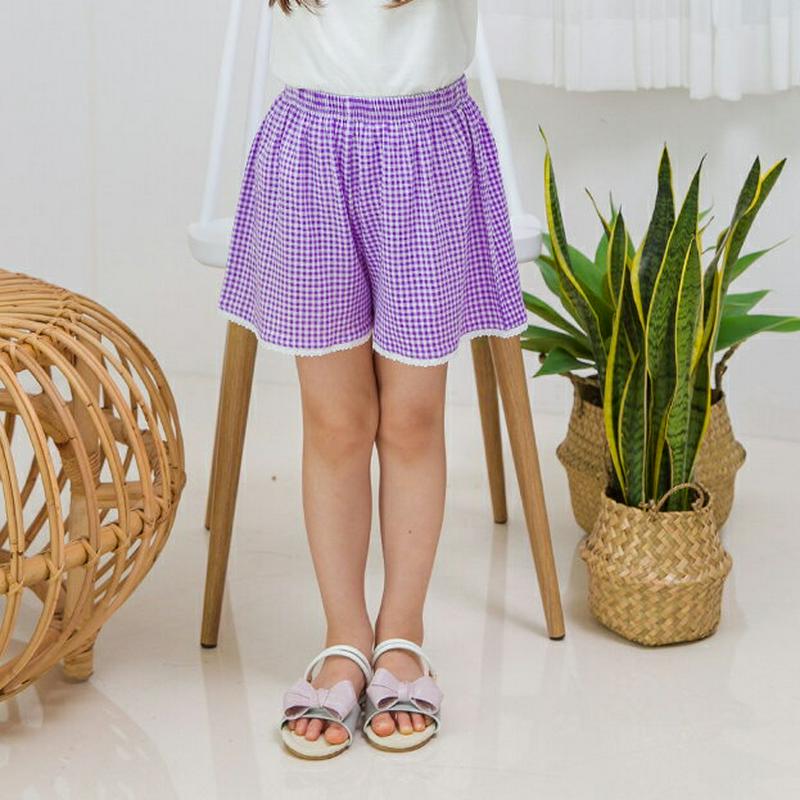 レースヘムチェックパンツ(パープル)・p002346 キッズ【3~8才】【pt】【パンツ ショートパンツ ショーパン 短パン ズ