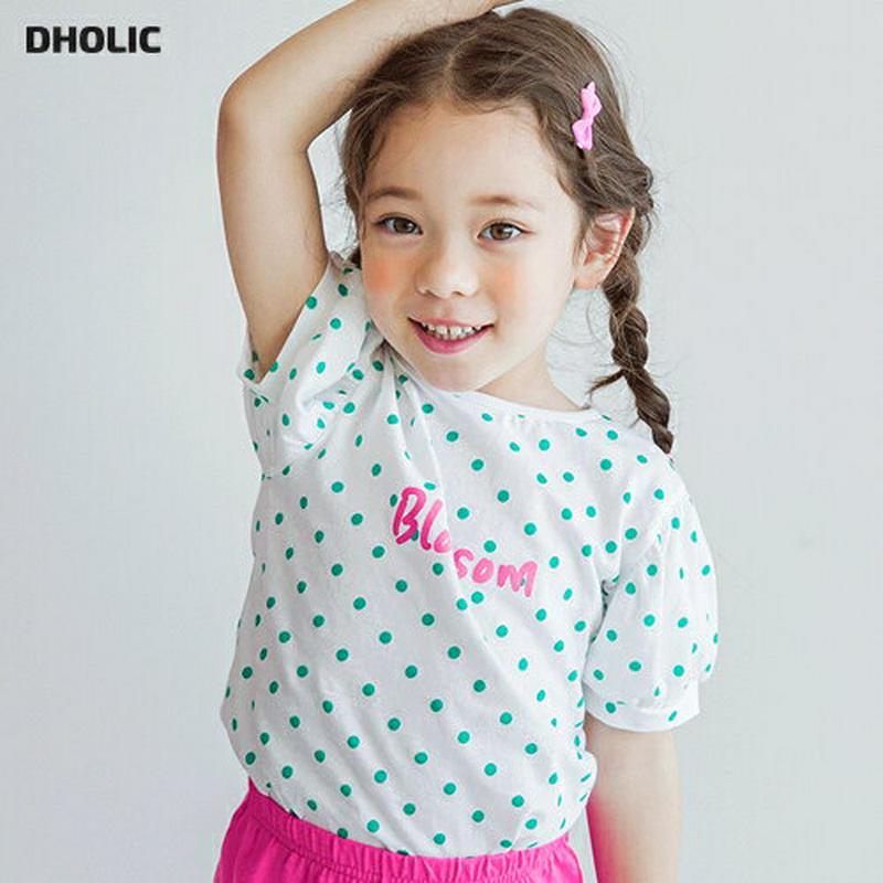ドットレタリングTシャツ(グリーン)・p002351 キッズ【3~8才】【tops】【トップス Tシャツ 半袖 ドット 柄 ロゴ