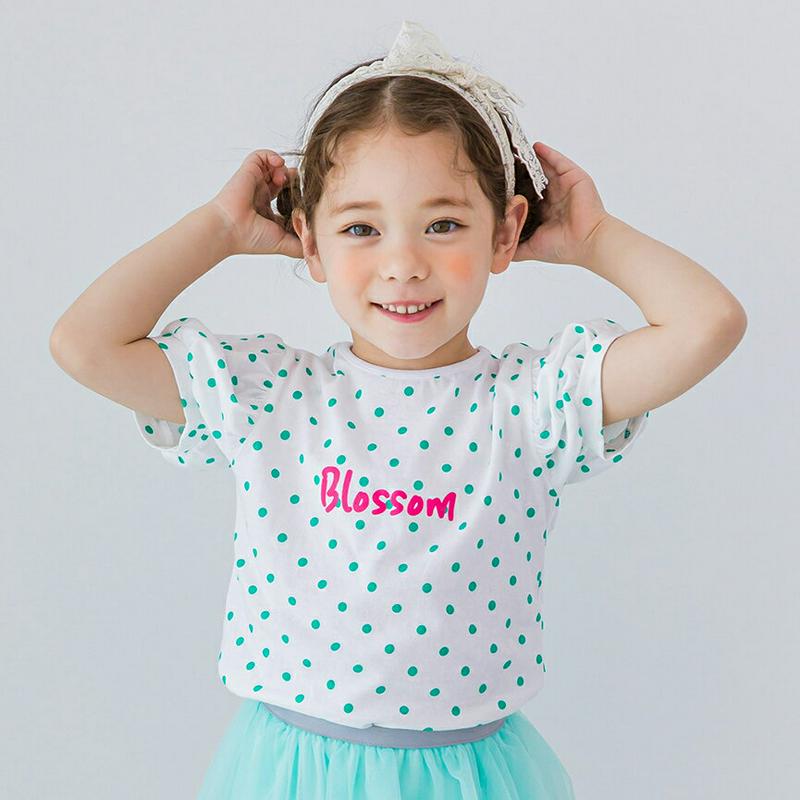 ドットレタリングTシャツ(グリーン)・p002351 キッズ【3~8才】【tops】【トップス Tシャツ 半袖 ドット 柄 ロゴ