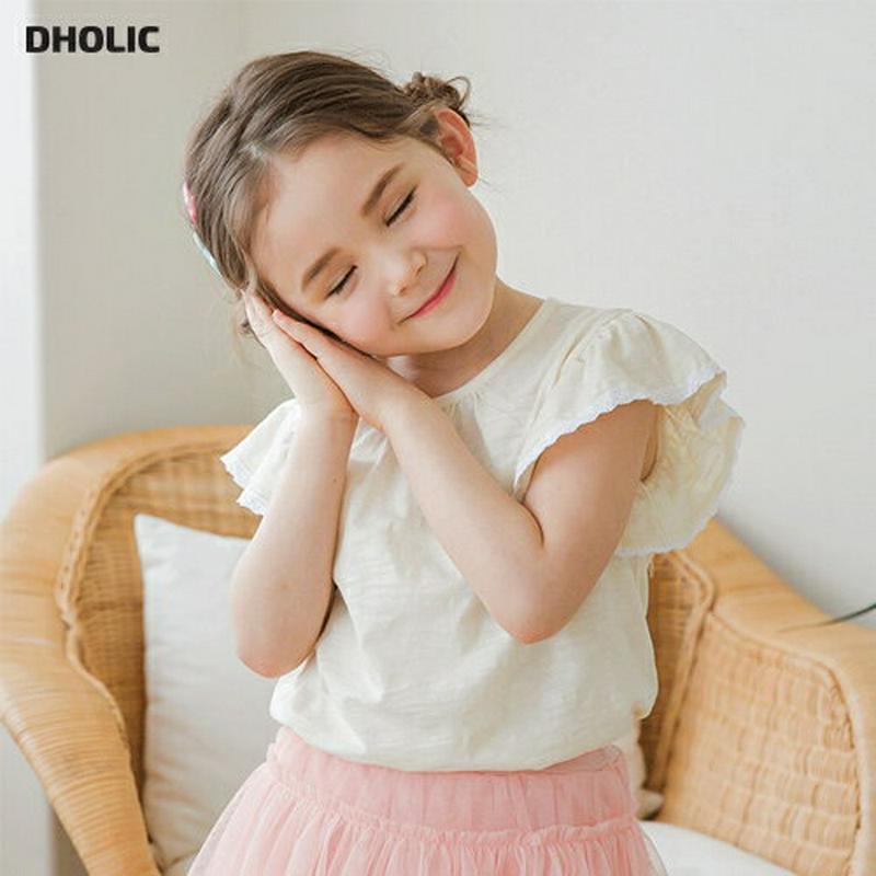 レースフリルスリーブTシャツ(クリーム)・p002343 キッズ【3~8才】【tops】【トップス Tシャツ 半袖 フリル レー