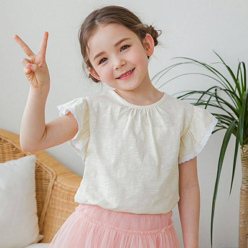 レースフリルスリーブTシャツ(クリーム)・p002343 キッズ【3~8才】【tops】【トップス Tシャツ 半袖 フリル レー