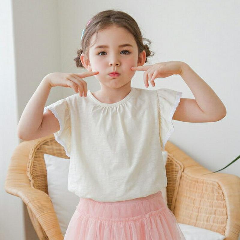 レースフリルスリーブTシャツ(クリーム)・p002343 キッズ【3~8才】【tops】【トップス Tシャツ 半袖 フリル レー