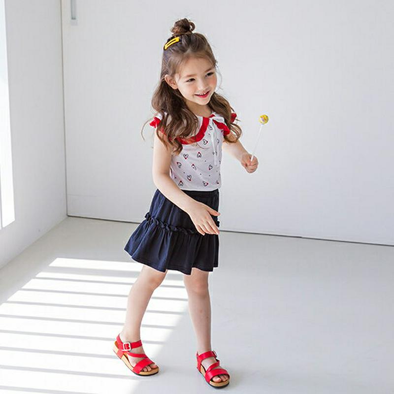 フリルワイドカラーTシャツ&スカパンSET・p002336 キッズ【3~8才】【set】【セット set トップス Tシャツ ス