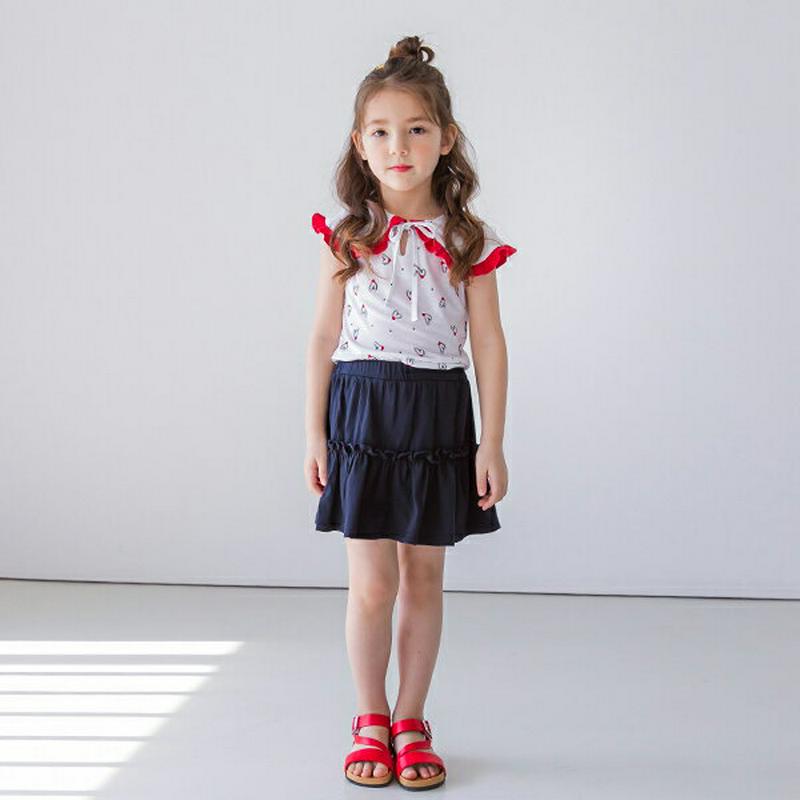 フリルワイドカラーTシャツ&スカパンSET・p002336 キッズ【3~8才】【set】【セット set トップス Tシャツ ス