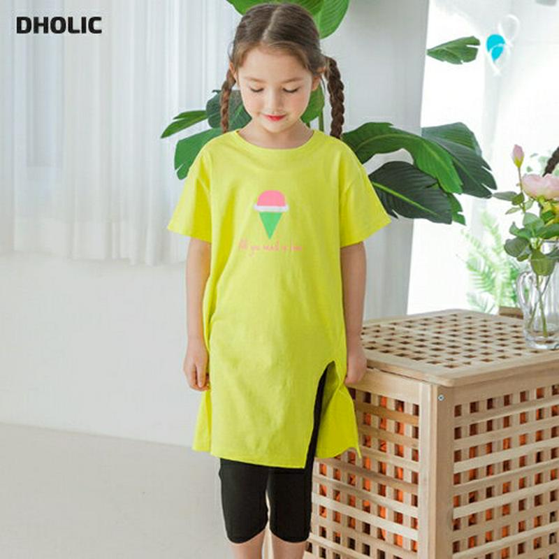 アイススリットTシャツ&レギンスSET(ライム)・p002360 キッズ【3~8才】【set】【トップス Tシャツ 半袖 ロング