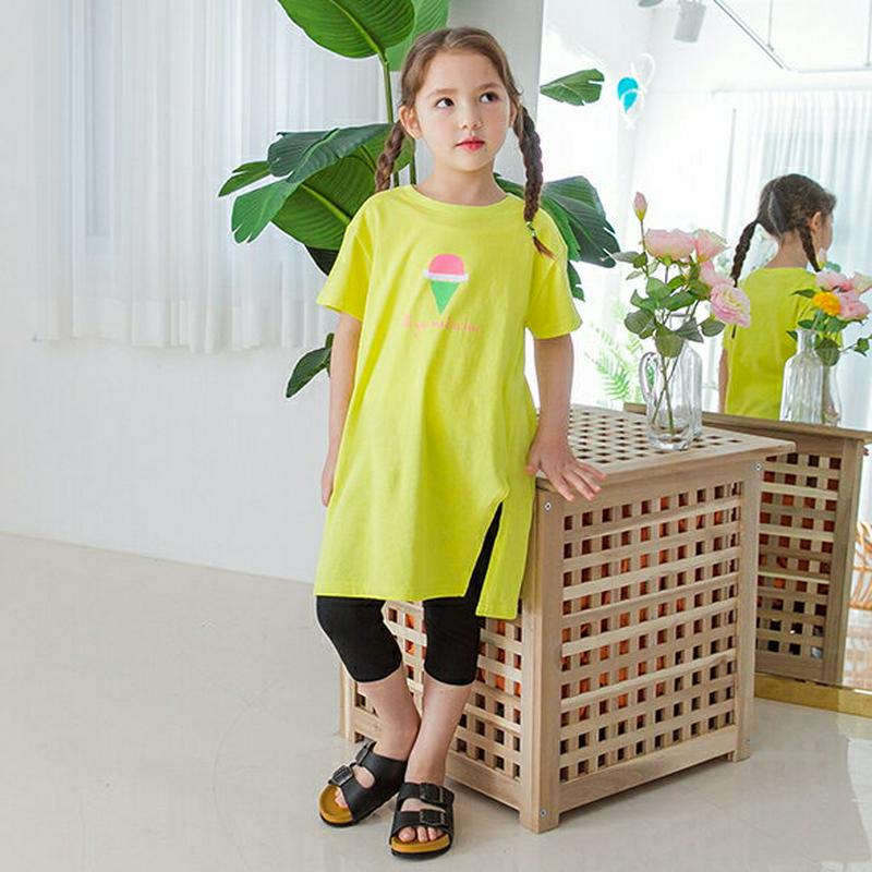 アイススリットTシャツ&レギンスSET(ライム)・p002360 キッズ【3~8才】【set】【トップス Tシャツ 半袖 ロング