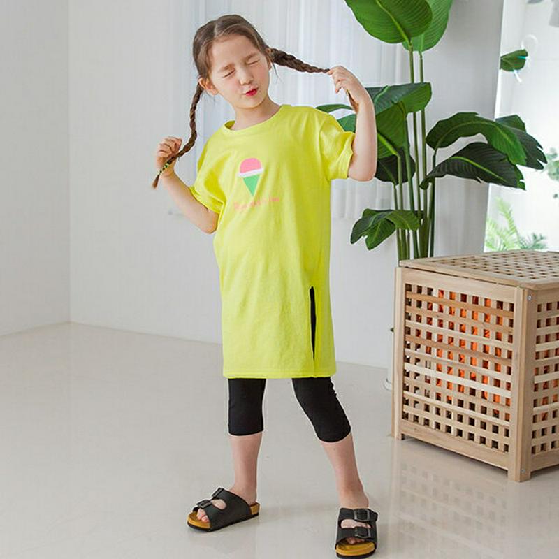 アイススリットTシャツ&レギンスSET(ライム)・p002360 キッズ【3~8才】【set】【トップス Tシャツ 半袖 ロング