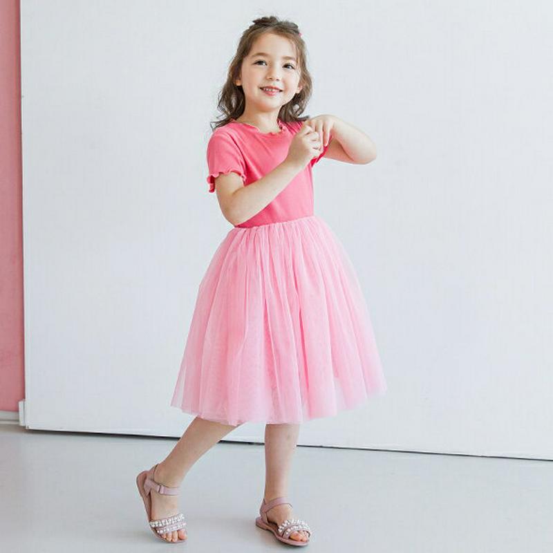 ウェーブチュールワンピース(ピンク)・p002324 キッズ【3~8才】【ops】【ワンピース ミディ丈 ミディワンピース 半袖