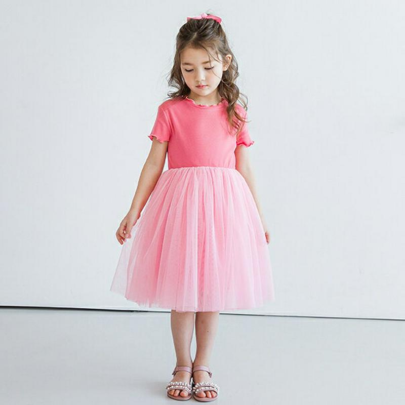 ウェーブチュールワンピース(ピンク)・p002324 キッズ【3~8才】【ops】【ワンピース ミディ丈 ミディワンピース 半袖