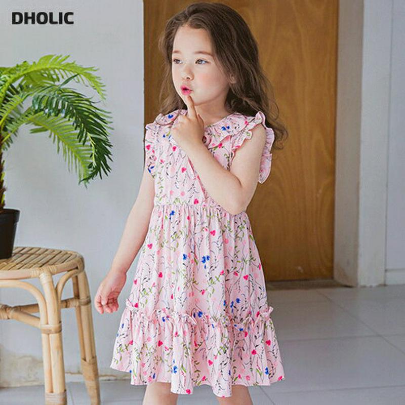 花柄フリルラインワンピース(ピンク)・p002320 キッズ【3~8才】【ops】【ワンピース ミディ丈 ミディワンピース スリ