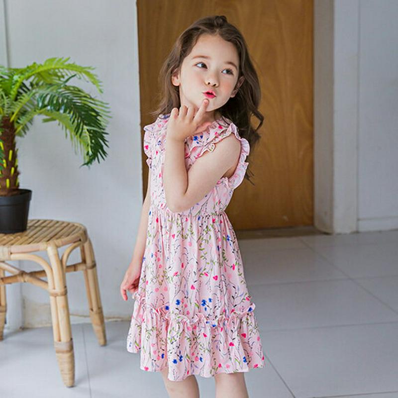 花柄フリルラインワンピース(ピンク)・p002320 キッズ【3~8才】【ops】【ワンピース ミディ丈 ミディワンピース スリ