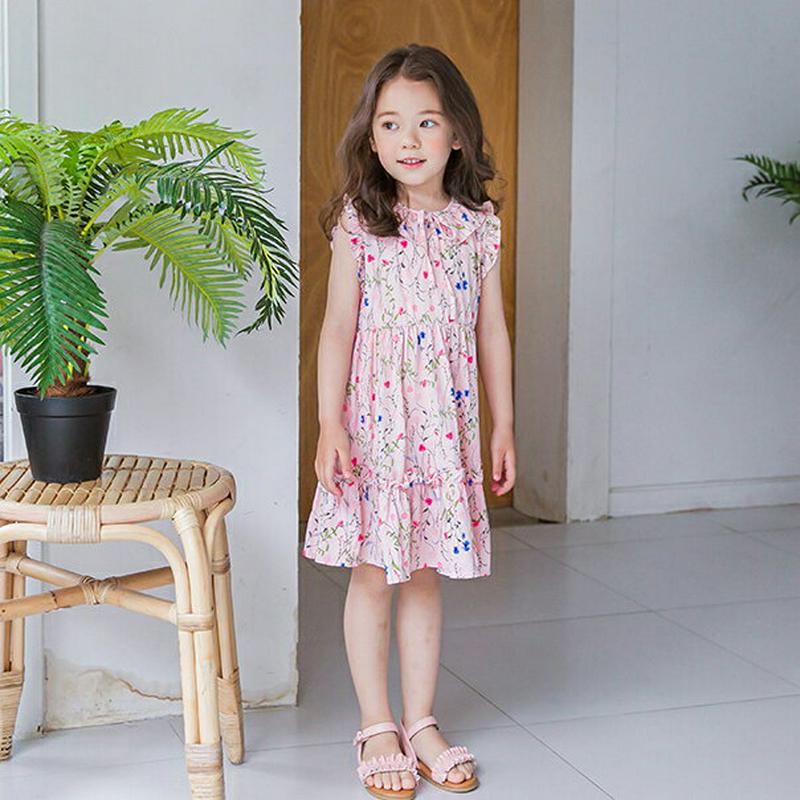 花柄フリルラインワンピース(ピンク)・p002320 キッズ【3~8才】【ops】【ワンピース ミディ丈 ミディワンピース スリ