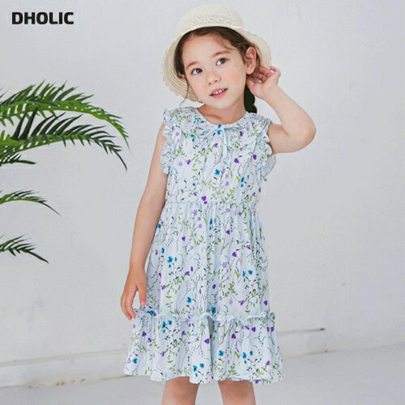 花柄フリルラインワンピース(ミント)・p002321 キッズ【3~8才】【ops】【ワンピース ミディ丈 ミディワンピース スリ